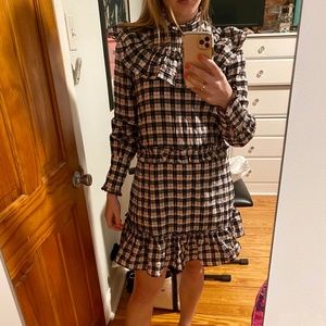 GANNI | Seersucker Ruffled Check Dress